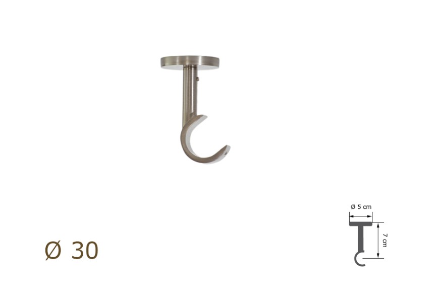 Support Plafond Nickel pour tringle à rideaux ⌀30 mm dimensions