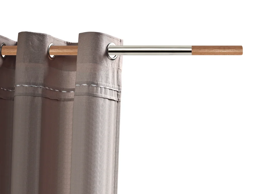 Getynd Essentiel Inox Roble Nat Verni con terminale Quebec Barra de cortina Getynd Essentiel Inox Roble Nat Verni con terminale Quebec