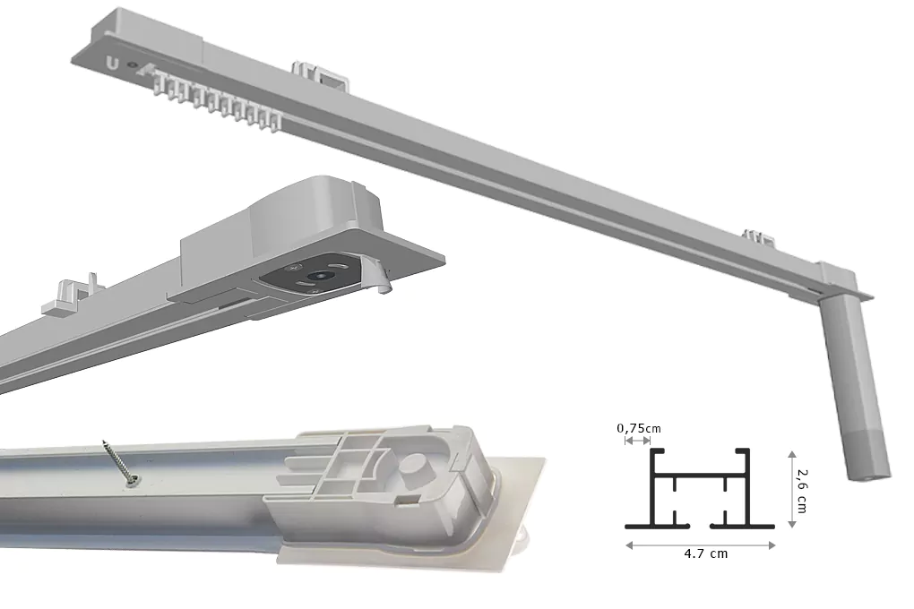Dimensions Tech-Plaf-M recessed motorised curtain rail